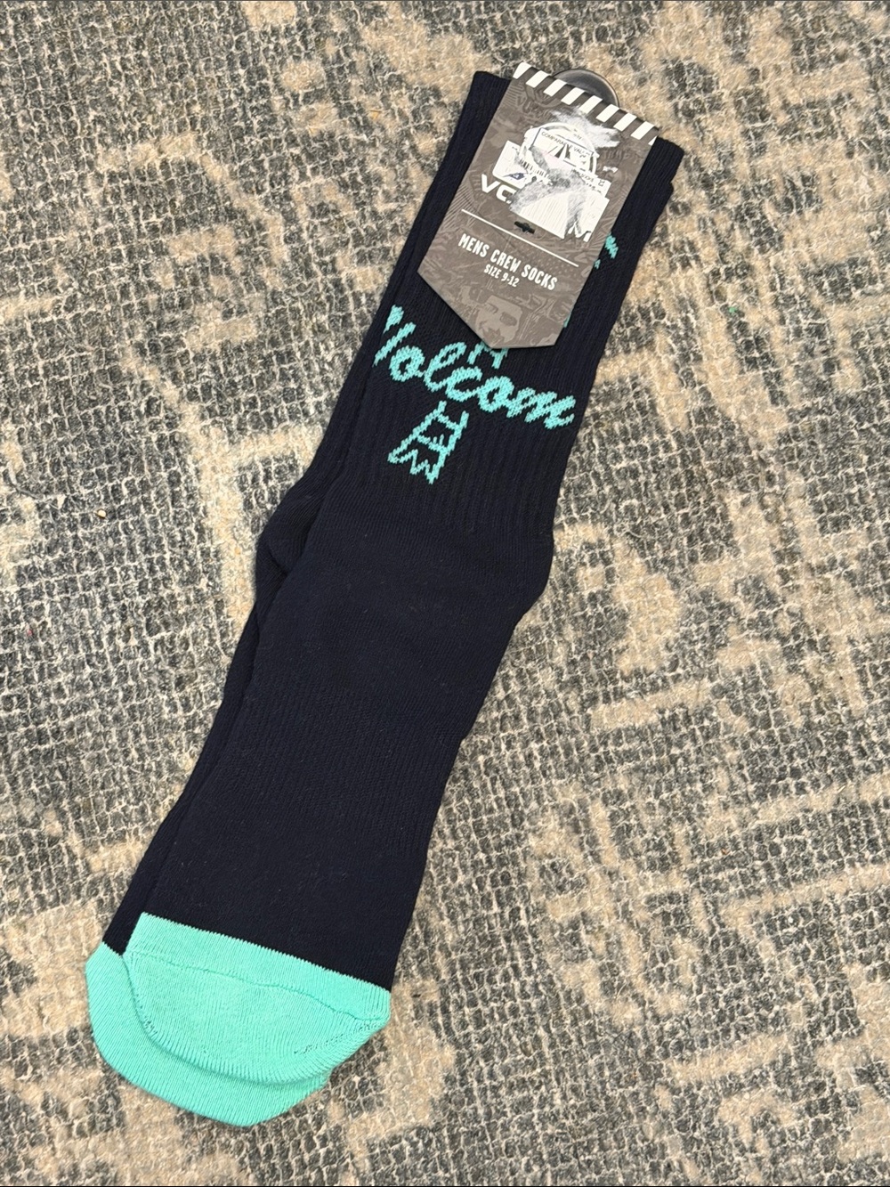 Volcom Men’s Black Crew Socks with Teal Toe